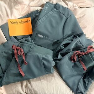 Figs Teal Scrub Set with Pink Accents